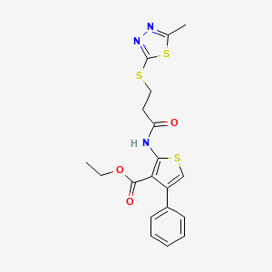 molecular formula C19H19N3O3S3 B2497415 ETHYL 2-{3-[(5-METHYL-1,3,4-THIADIAZOL-2-YL)SULFANYL]PROPANAMIDO}-4-PHENYLTHIOPHENE-3-CARBOXYLATE CAS No. 351061-38-6