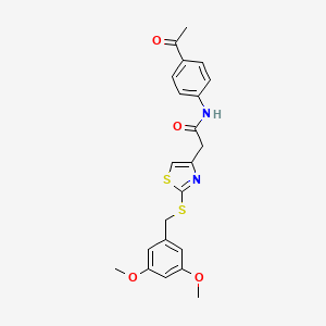 molecular formula C22H22N2O4S2 B2497443 N-(4-acetylphenyl)-2-(2-((3,5-dimethoxybenzyl)thio)thiazol-4-yl)acetamide CAS No. 954091-95-3