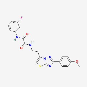 molecular formula C21H18FN5O3S B2497504 N1-(3-fluorophenyl)-N2-(2-(2-(4-methoxyphenyl)thiazolo[3,2-b][1,2,4]triazol-6-yl)ethyl)oxalamide CAS No. 894032-07-6