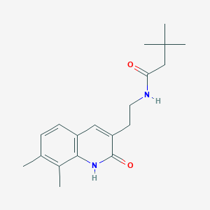 molecular formula C19H26N2O2 B2497517 N-[2-(7,8-dimethyl-2-oxo-1,2-dihydroquinolin-3-yl)ethyl]-3,3-dimethylbutanamide CAS No. 851408-30-5