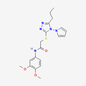 molecular formula C19H23N5O3S B2497524 N-(3,4-dimethoxyphenyl)-2-{[5-propyl-4-(1H-pyrrol-1-yl)-4H-1,2,4-triazol-3-yl]sulfanyl}acetamide CAS No. 896295-49-1