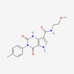 molecular formula C18H20N4O4 B2497588 N-(2-甲氧基乙基)-5-甲基-2,4-二氧代-3-(对甲苯基)-2,3,4,5-四氢-1H-吡咯并[3,2-d]嘧啶-7-甲酰胺 CAS No. 921853-15-8