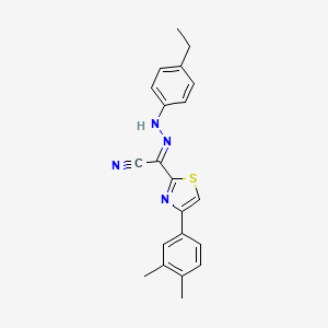 molecular formula C21H20N4S B2497590 (2E)-4-(3,4-dimethylphenyl)-N-(4-ethylanilino)-1,3-thiazole-2-carboximidoyl cyanide CAS No. 477194-81-3