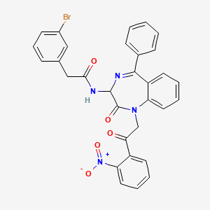 molecular formula C31H23BrN4O5 B2497594 N-(2,5-diaza-2-(2-(2-nitrophenyl)-2-oxoethyl)-3-oxo-6-phenylbicyclo[5.4.0]undeca-1(7),5,8,10-tetraen-4-yl)-2-(3-bromophenyl)ethanamide CAS No. 1796888-57-7