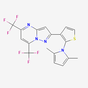 molecular formula C18H12F6N4S B2497596 2-[2-(2,5-dimethyl-1H-pyrrol-1-yl)-3-thienyl]-5,7-bis(trifluoromethyl)pyrazolo[1,5-a]pyrimidine CAS No. 478258-86-5