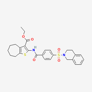 molecular formula C28H30N2O5S2 B2497599 ethyl 2-(4-((3,4-dihydroisoquinolin-2(1H)-yl)sulfonyl)benzamido)-5,6,7,8-tetrahydro-4H-cyclohepta[b]thiophene-3-carboxylate CAS No. 397290-73-2