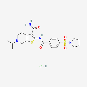 molecular formula C22H29ClN4O4S2 B2497602 6-异丙基-2-(4-(吡咯烷-1-基磺酰)苯甲酰胺)-4,5,6,7-四氢噻吩[2,3-c]吡啶-3-羧酸酯盐 CAS No. 1215472-20-0