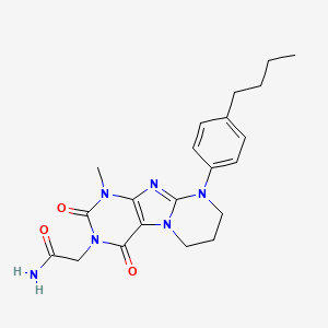 molecular formula C21H26N6O3 B2497628 2-[9-(4-butylphenyl)-1-methyl-2,4-dioxo-1H,2H,3H,4H,6H,7H,8H,9H-pyrimido[1,2-g]purin-3-yl]acetamide CAS No. 893957-52-3