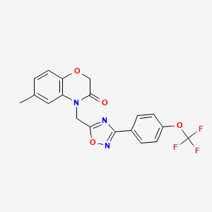 molecular formula C19H14F3N3O4 B2497631 6-methyl-4-({3-[4-(trifluoromethoxy)phenyl]-1,2,4-oxadiazol-5-yl}methyl)-3,4-dihydro-2H-1,4-benzoxazin-3-one CAS No. 1105219-03-1