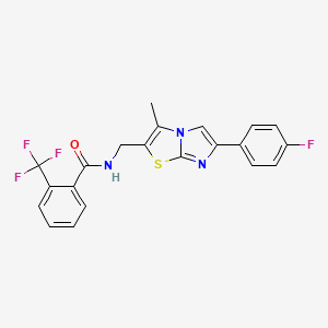 molecular formula C21H15F4N3OS B2497646 N-((6-(4-fluorophenyl)-3-methylimidazo[2,1-b]thiazol-2-yl)methyl)-2-(trifluoromethyl)benzamide CAS No. 1421490-47-2