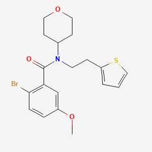 molecular formula C19H22BrNO3S B2497652 2-bromo-5-methoxy-N-(tetrahydro-2H-pyran-4-yl)-N-(2-(thiophen-2-yl)ethyl)benzamide CAS No. 1795442-05-5