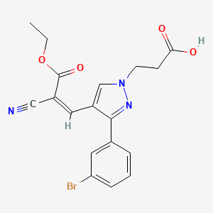 molecular formula C18H16BrN3O4 B2497658 3-[3-(3-bromophenyl)-4-[(Z)-2-cyano-3-ethoxy-3-oxoprop-1-enyl]pyrazol-1-yl]propanoic acid CAS No. 882223-38-3
