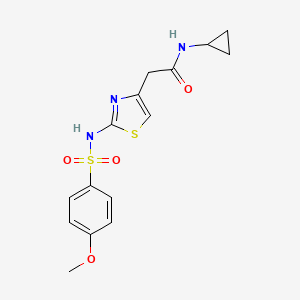 molecular formula C15H17N3O4S2 B2497660 N-cyclopropyl-2-(2-(4-methoxyphenylsulfonamido)thiazol-4-yl)acetamide CAS No. 922129-51-9