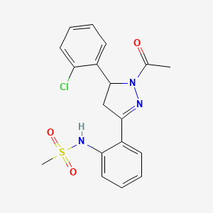 molecular formula C18H18ClN3O3S B2497690 N-(2-(1-acetyl-5-(2-chlorophenyl)-4,5-dihydro-1H-pyrazol-3-yl)phenyl)methanesulfonamide CAS No. 923202-02-2