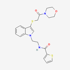 molecular formula C21H23N3O3S2 B2497700 N-[2-(3-{[2-(morpholin-4-yl)-2-oxoethyl]sulfanyl}-1H-indol-1-yl)ethyl]thiophene-2-carboxamide CAS No. 533866-85-2