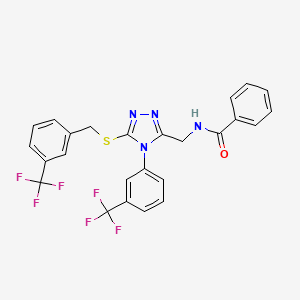 molecular formula C25H18F6N4OS B2497701 N-((5-((3-(trifluoromethyl)benzyl)thio)-4-(3-(trifluoromethyl)phenyl)-4H-1,2,4-triazol-3-yl)methyl)benzamide CAS No. 391898-00-3