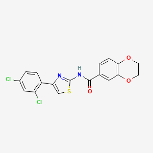 molecular formula C18H12Cl2N2O3S B2497725 N-[4-(2,4-dichlorophenyl)-1,3-thiazol-2-yl]-2,3-dihydro-1,4-benzodioxine-6-carboxamide CAS No. 477556-63-1