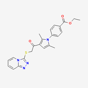 molecular formula C23H22N4O3S B2497747 ethyl 4-[2,5-dimethyl-3-(2-{[1,2,4]triazolo[4,3-a]pyridin-3-ylsulfanyl}acetyl)-1H-pyrrol-1-yl]benzoate CAS No. 690642-46-7