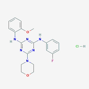 molecular formula C20H22ClFN6O2 B2497779 N2-(3-FLUOROPHENYL)-N4-(2-METHOXYPHENYL)-6-(MORPHOLIN-4-YL)-1,3,5-TRIAZINE-2,4-DIAMINE HYDROCHLORIDE CAS No. 1179393-81-7