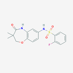 molecular formula C17H17FN2O4S B2497822 N-(3,3-dimethyl-4-oxo-2,3,4,5-tetrahydrobenzo[b][1,4]oxazepin-7-yl)-2-fluorobenzenesulfonamide CAS No. 921915-83-5