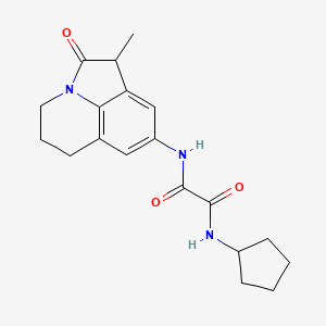 molecular formula C19H23N3O3 B2497879 N'-cyclopentyl-N-{3-methyl-2-oxo-1-azatricyclo[6.3.1.0^{4,12}]dodeca-4,6,8(12)-trien-6-yl}ethanediamide CAS No. 898427-10-6