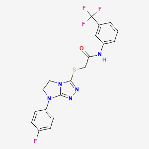 molecular formula C19H15F4N5OS B2497886 2-((7-(4-氟苯基)-6,7-二氢-5H-咪唑并[2,1-c][1,2,4]三唑-3-基)硫代)-N-(3-(三氟甲基)苯基)乙酰胺 CAS No. 923113-83-1