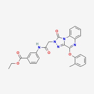 molecular formula C27H23N5O5 B2497994 ethyl 3-{2-[4-(2-methylphenoxy)-1-oxo-1H,2H-[1,2,4]triazolo[4,3-a]quinoxalin-2-yl]acetamido}benzoate CAS No. 1189697-23-1