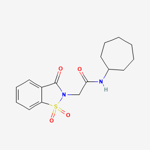 molecular formula C16H20N2O4S B2498016 N-cycloheptyl-2-(1,1,3-trioxo-2,3-dihydro-1lambda6,2-benzothiazol-2-yl)acetamide CAS No. 452943-61-2