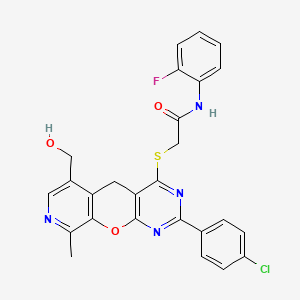 2-((2-(4-chlorophenyl)-6-(hydroxymethyl)-9-methyl-5H-pyrido[4',3':5,6]pyrano[2,3-d]pyrimidin-4-yl)thio)-N-(2-fluorophenyl)acetamide