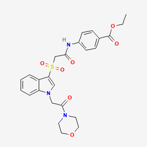molecular formula C25H27N3O7S B2498041 ethyl 4-(2-((1-(2-morpholino-2-oxoethyl)-1H-indol-3-yl)sulfonyl)acetamido)benzoate CAS No. 878057-94-4