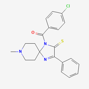 B2498096 1-(4-Chlorobenzoyl)-8-methyl-3-phenyl-1,4,8-triazaspiro[4.5]dec-3-ene-2-thione CAS No. 872199-76-3