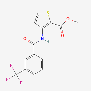 molecular formula C14H10F3NO3S B2498123 Methyl 3-[3-(trifluoromethyl)benzamido]thiophene-2-carboxylate CAS No. 866150-53-0