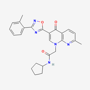 molecular formula C25H25N5O3 B2498134 N-cyclopentyl-2-(7-methyl-4-oxo-3-(3-(o-tolyl)-1,2,4-oxadiazol-5-yl)-1,8-naphthyridin-1(4H)-yl)acetamide CAS No. 1030132-60-5