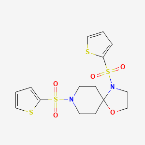 molecular formula C15H18N2O5S4 B2498182 4,8-Bis(thiophen-2-ylsulfonyl)-1-oxa-4,8-diazaspiro[4.5]decane CAS No. 906155-34-8