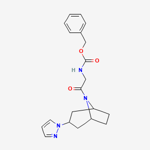 molecular formula C20H24N4O3 B2498223 benzyl N-{2-oxo-2-[3-(1H-pyrazol-1-yl)-8-azabicyclo[3.2.1]octan-8-yl]ethyl}carbamate CAS No. 2309343-75-5