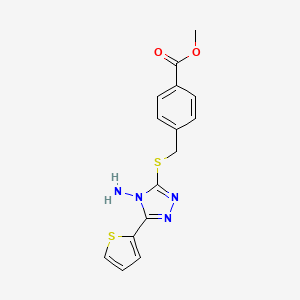 molecular formula C15H14N4O2S2 B2498240 methyl 4-({[4-amino-5-(2-thienyl)-4H-1,2,4-triazol-3-yl]sulfanyl}methyl)benzenecarboxylate CAS No. 477872-67-6