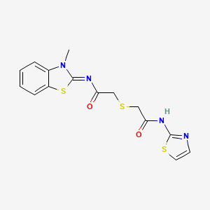 molecular formula C15H14N4O2S3 B2498290 (Z)-N-(3-methylbenzo[d]thiazol-2(3H)-ylidene)-2-((2-oxo-2-(thiazol-2-ylamino)ethyl)thio)acetamide CAS No. 851717-27-6