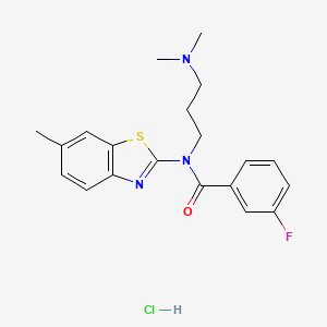 molecular formula C20H23ClFN3OS B2498291 N-(3-(dimethylamino)propyl)-3-fluoro-N-(6-methylbenzo[d]thiazol-2-yl)benzamide hydrochloride CAS No. 1217090-73-7