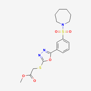 molecular formula C17H21N3O5S2 B2498318 Methyl ({5-[3-(azepan-1-ylsulfonyl)phenyl]-1,3,4-oxadiazol-2-yl}sulfanyl)acetate CAS No. 912906-72-0