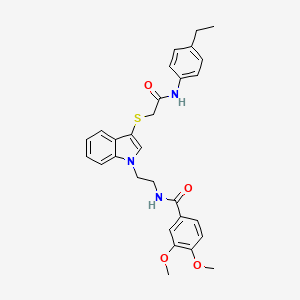 molecular formula C29H31N3O4S B2498335 N-{2-[3-({[(4-ethylphenyl)carbamoyl]methyl}sulfanyl)-1H-indol-1-yl]ethyl}-3,4-dimethoxybenzamide CAS No. 851715-41-8