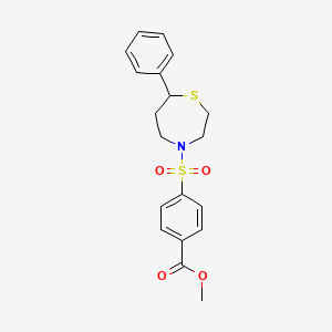 molecular formula C19H21NO4S2 B2498416 Methyl 4-[(7-phenyl-1,4-thiazepan-4-yl)sulfonyl]benzoate CAS No. 1797738-29-4