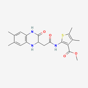molecular formula C20H23N3O4S B2498462 methyl 2-[2-(6,7-dimethyl-3-oxo-1,2,3,4-tetrahydroquinoxalin-2-yl)acetamido]-4,5-dimethylthiophene-3-carboxylate CAS No. 909009-06-9