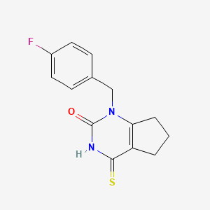 molecular formula C14H13FN2OS B2498468 1-[(4-fluorophenyl)methyl]-4-sulfanylidene-1H,2H,3H,4H,5H,6H,7H-cyclopenta[d]pyrimidin-2-one CAS No. 920411-01-4