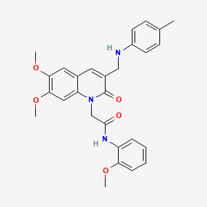 2-(6,7-dimethoxy-2-oxo-3-((p-tolylamino)methyl)quinolin-1(2H)-yl)-N-(2-methoxyphenyl)acetamide
