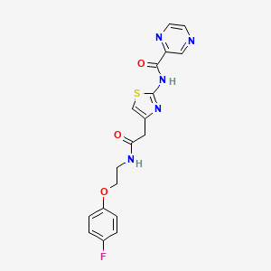 molecular formula C18H16FN5O3S B2498489 N-(4-(2-((2-(4-fluorophenoxy)ethyl)amino)-2-oxoethyl)thiazol-2-yl)pyrazine-2-carboxamide CAS No. 1210736-69-8