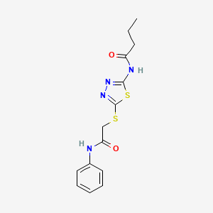 molecular formula C14H16N4O2S2 B2498516 N-(5-((2-oxo-2-(phenylamino)ethyl)thio)-1,3,4-thiadiazol-2-yl)butyramide CAS No. 392290-64-1