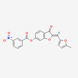 molecular formula C21H13NO7 B2498527 (Z)-2-((5-methylfuran-2-yl)methylene)-3-oxo-2,3-dihydrobenzofuran-6-yl 3-nitrobenzoate CAS No. 622366-47-6