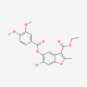 molecular formula C21H19BrO7 B2498546 ETHYL 6-BROMO-5-(3,4-DIMETHOXYBENZOYLOXY)-2-METHYL-1-BENZOFURAN-3-CARBOXYLATE CAS No. 384368-15-4