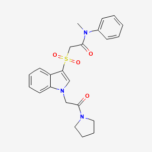 molecular formula C23H25N3O4S B2498550 N-methyl-2-((1-(2-oxo-2-(pyrrolidin-1-yl)ethyl)-1H-indol-3-yl)sulfonyl)-N-phenylacetamide CAS No. 878058-20-9