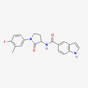 molecular formula C20H18FN3O2 B2498637 N-[1-(4-fluoro-3-methylphenyl)-2-oxopyrrolidin-3-yl]-1H-indole-5-carboxamide CAS No. 1775296-42-8